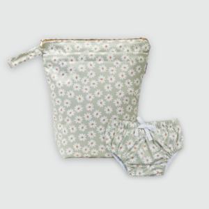 Luxe Wet Bag + Swim Nappy Set - Wild Daisy Sea Mist Green