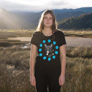Twill Textile Design: Native Singing Cats Baroness Tee, Cerulean Blue