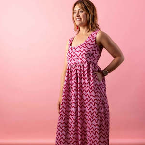 Clothing: Two+Lou | Reverie Tie Back Dress - Raspberry Ziggy