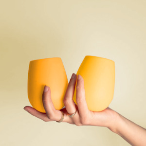 Kitchenware Serve Ware: Buttermilk + Sunflower Fegg Silicone Unbreakable Glasses