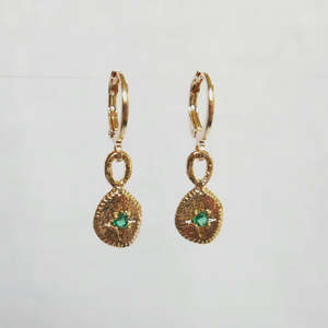 New: Sun Charm Earrings - Forest Green