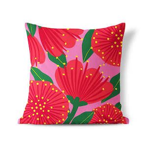 Cushions Blankets Throws: Bright Botanical Pink Pohutukawa Cushion Cover