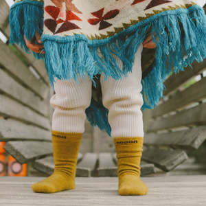 Winter Warmers: Possum Merino Wool HUKA JUNIOR Socks, Spicy Mustard