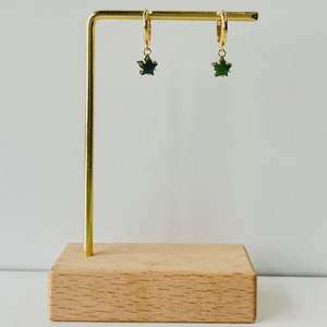 Earrings 1: Pounamu Whetu Huggie 18KT Gold Plate