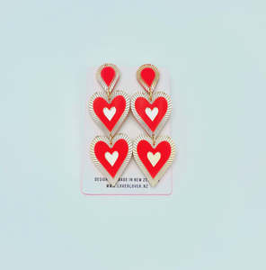 Earrings 1: Freina Double drop - Scarlet Red - Gold