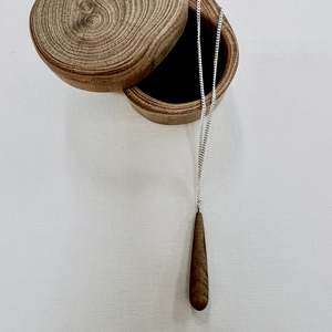 Necklaces: Halio | wooden drop silver necklace
