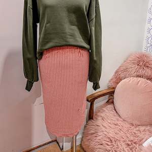 Rose Corduroy Pencil Skirt