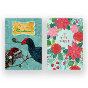 C H R I S T M A S: Pukeko Kiwi & Wreath Tree | 8 Pkt Greeting Cards