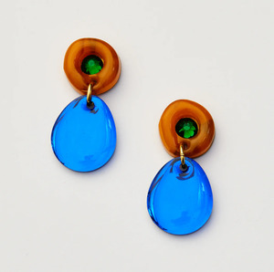 Earrings 1: Jam Gem Earrings - Brown / Cobalt