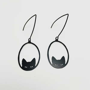 Earrings 1: Black Cat Dangles in Black