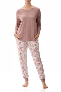 Givoni 3LZ08G Ski Pyjama Gloria With Plain Modal Top (Pink/ Mocha)