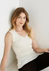 Merino Garments: Zenza 540S 100% Merino With  Lace V Neck Trim (Winter White)