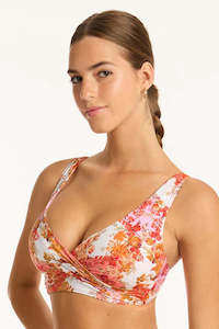 Bikini Tops: Sea Level Daisyfield Cross Front Bikini Top  - Coral