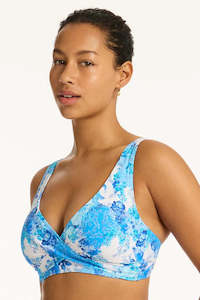 Sea Level Daisyfield Cross Front Bikini TOP - Blue