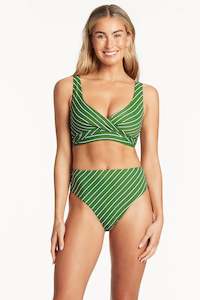 Sea Level Shoreline Cross Front Multifit Bikini Top  (Green stripe)