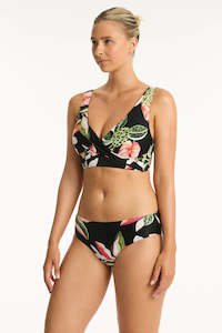 Bikini Tops: Sea Level Sundown  Cross Front Multi Fit Bikini Top (Black Multi)