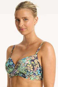 Bikini Tops: Sea Level Wildflower Cross Front Moulded Cup Bikini Top (Sea)