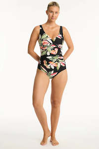 Sea Level Sundown Cross Front One Piece Swimsuit (Black)