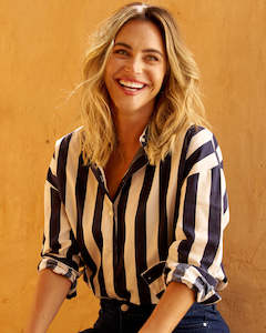 Betty Basics: Betty Basics BB8288 Stripe Shirt - (Navy Stripe)