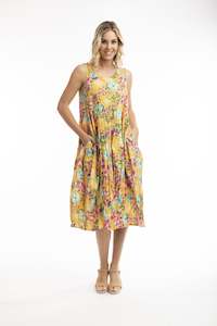 Clothing: Orientique Parnera Dress - Organic Cotton (Yellow Floral)