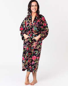 Dressing Gowns: Floressents Paradise Cotton Velvet Kimono (Black)