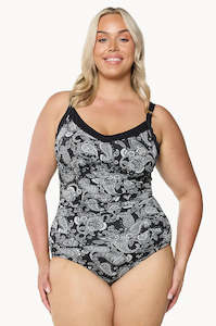 Capriosca Mono Paisley Chlorine Resistant One Piece  (Black)