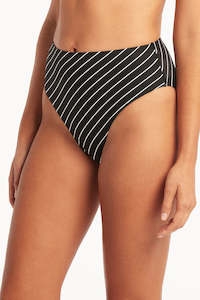 Bikini Bottom: Sea Level Shoreline Retro High Waist Bikini Pant (Black/White stripe)