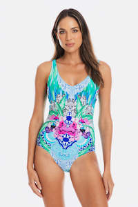 Togs Granada V Neck Plunge One Piece Swimsuit (Blue)