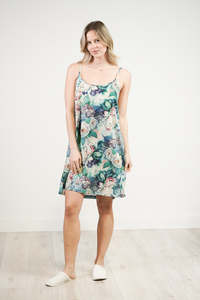Nighties: Linens Unlimited Botanical Bloom Strappy Nightie (Blue Floral)
