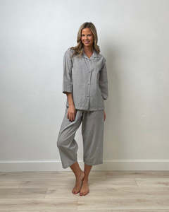 Linens Unlimited Cotton Stripe 3/4 PJ Set (Grey Pinstripe)