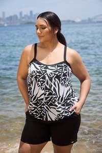 Mastectomy: Genevieve Mastectomy Damask Blouson Tankini Top (Black/White)