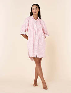 Sleepwear: Papinelle Cheri Blossom Cosy Pleat Front Nightie (Parfait Pink)