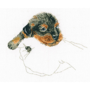 Cross Stitch Kit RTO – Calico Dog Warmth in Palms