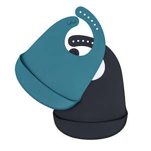 Wmbt Bibs: We Might Be Tiny - Catchie Bib - Blue Dusk + Charcoal