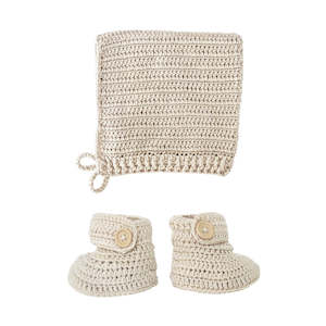 Ob Gifts: OB Designs Crochet Bonnet & Bootie Set - Vanilla