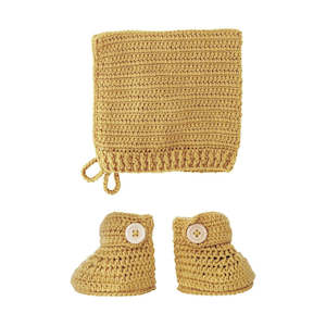 OB Designs Crochet Bonnet & Bootie Set - Tumeric