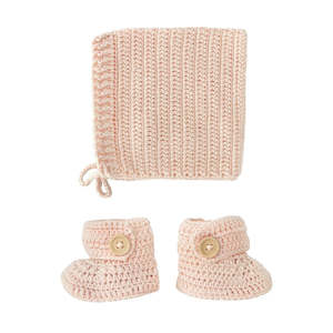 OB Designs Crochet Bonnet & Bootie Set - Peach