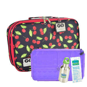 Go Green Lunch Box Set - Cherries Jubilee (with Purple Food Box)