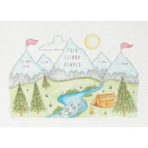 Personalised New Baby Art Print A3 - Mountains #AP-NB-A3-158
