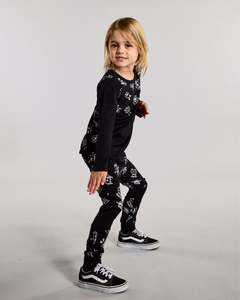 Patch Leggings - 100% Merino Wool, Black Monsters