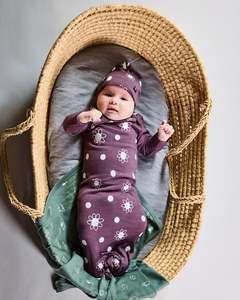 Lfoh Winter 25 Baby: Newcomer Baby Gown - 100% Merino Wool - Plum Daisy
