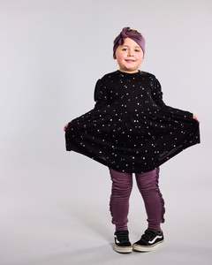 Lfoh Winter 25 Girls Pre Order: Emilia Swing Dress - 100% Merino Wool - Black Miniheart