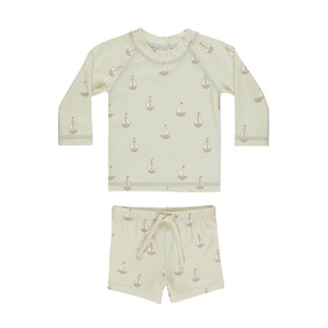 Quincy Mae Finn Rashguard & Short Set - Sailboats