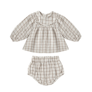 Quincy Mae Mia Top + Bloomer Set - Blue Plaid