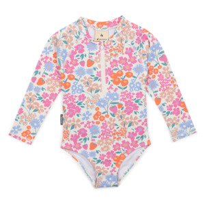 Swimwear: Crywolf Long Sleeve Swimsuit - Berry Garden