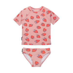 Swimwear: Crywolf Short Sleeve Rash Set - Strawberry Splash