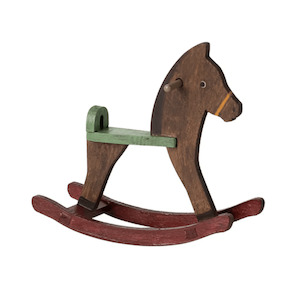 Dolls: Maileg Rocking Horse Mouse Dark Brown
