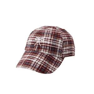 Hats Beanies: Rylee + Cru Baseball Hat - Burgundy Plaid