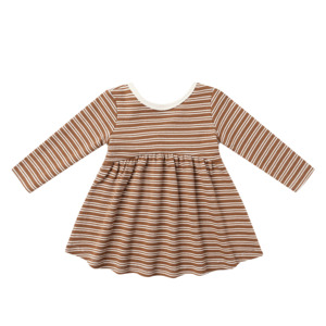 Quincy Mae Ribbed Long Sleeve Dress - Cedar Micro Stripe