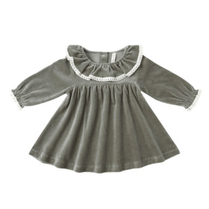Quincy Mae Velour Baby Dress - Forest